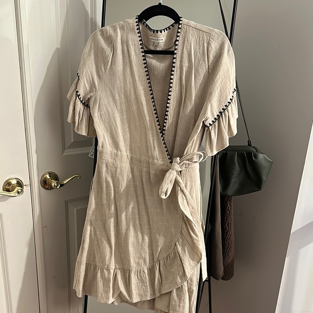 Moon River Cream Dress with Black Trim